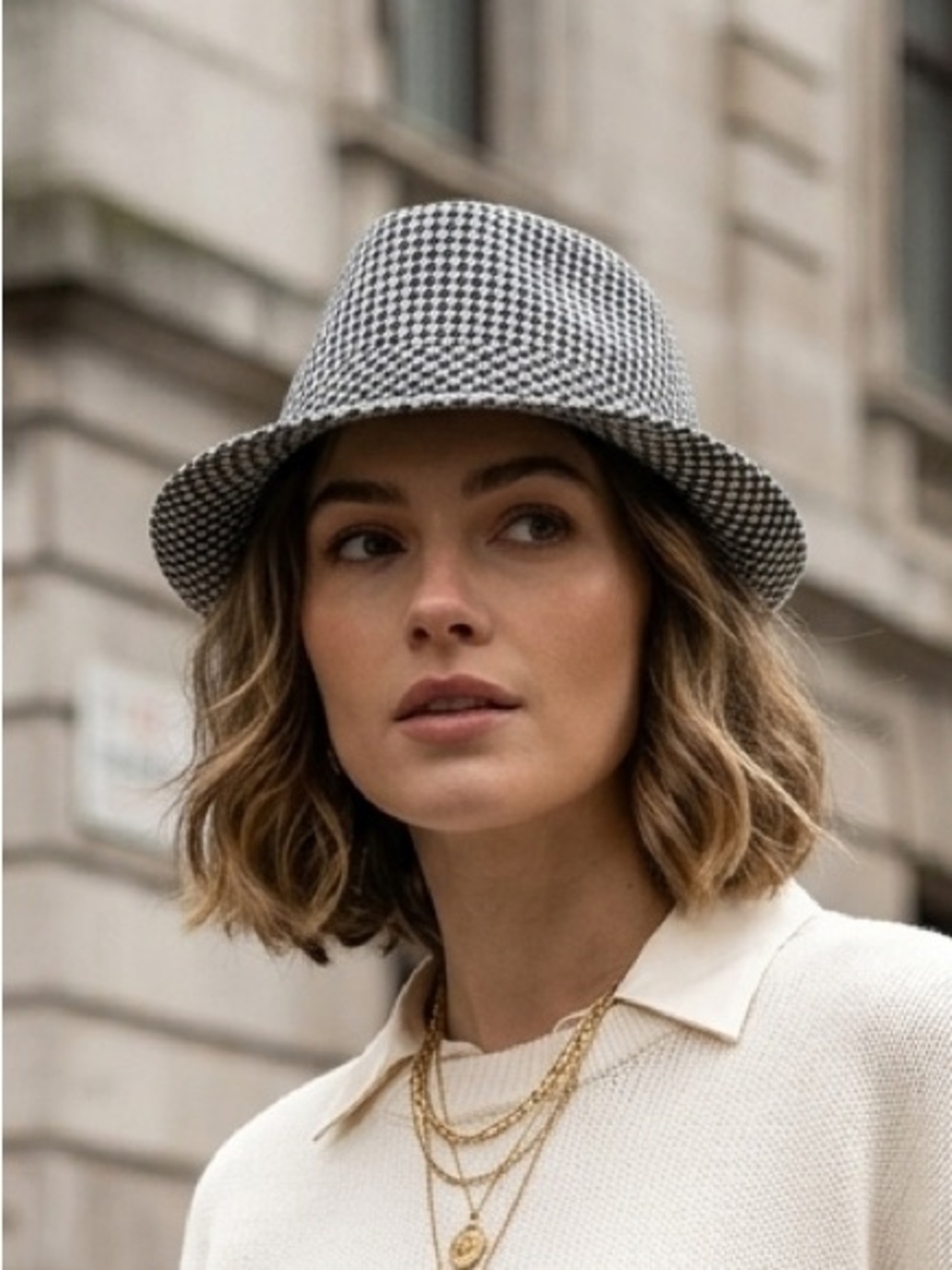 Houndstooth Wool Blend Fedora Hat NEW!